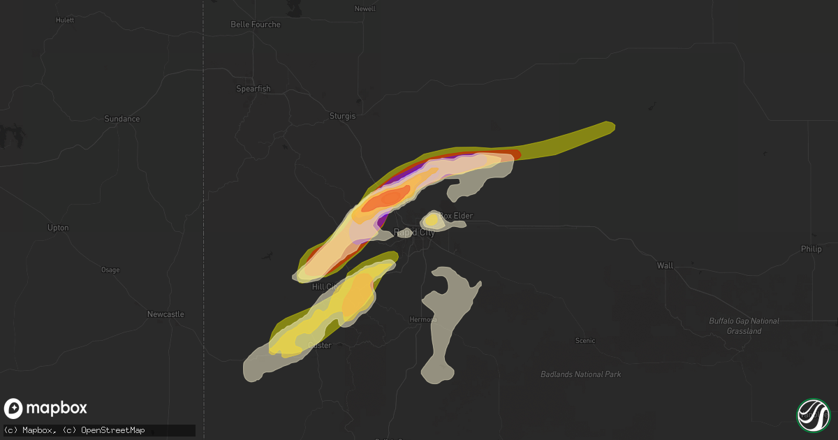 Hail map in Rapid City, SD on June 24, 2024