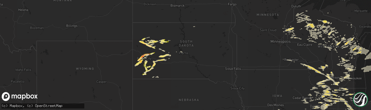 Hail map in South Dakota on June 24, 2024