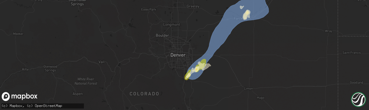 Hail map in Aurora, CO on June 24, 2025