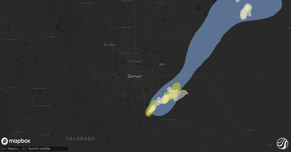 Hail map in Aurora, CO on June 24, 2025