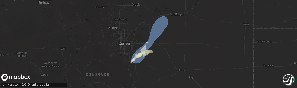 Hail map in Bennett, CO on June 24, 2025