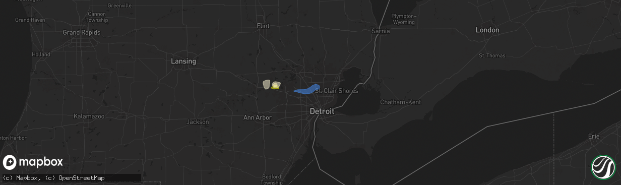 Hail map in Huntington Woods, MI on June 24, 2025