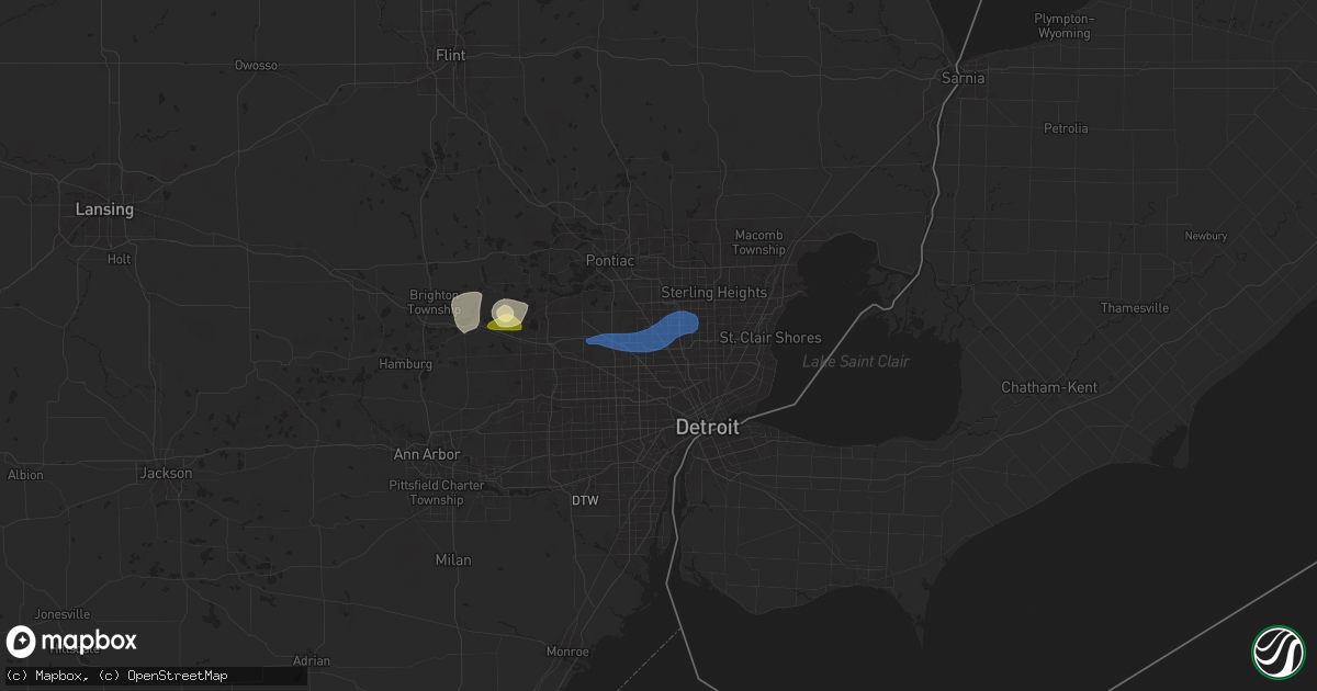 Hail map in Huntington Woods, MI on June 24, 2025