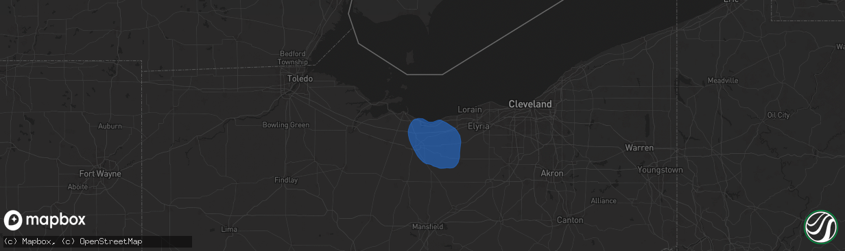 Hail map in Huron, OH on June 24, 2025