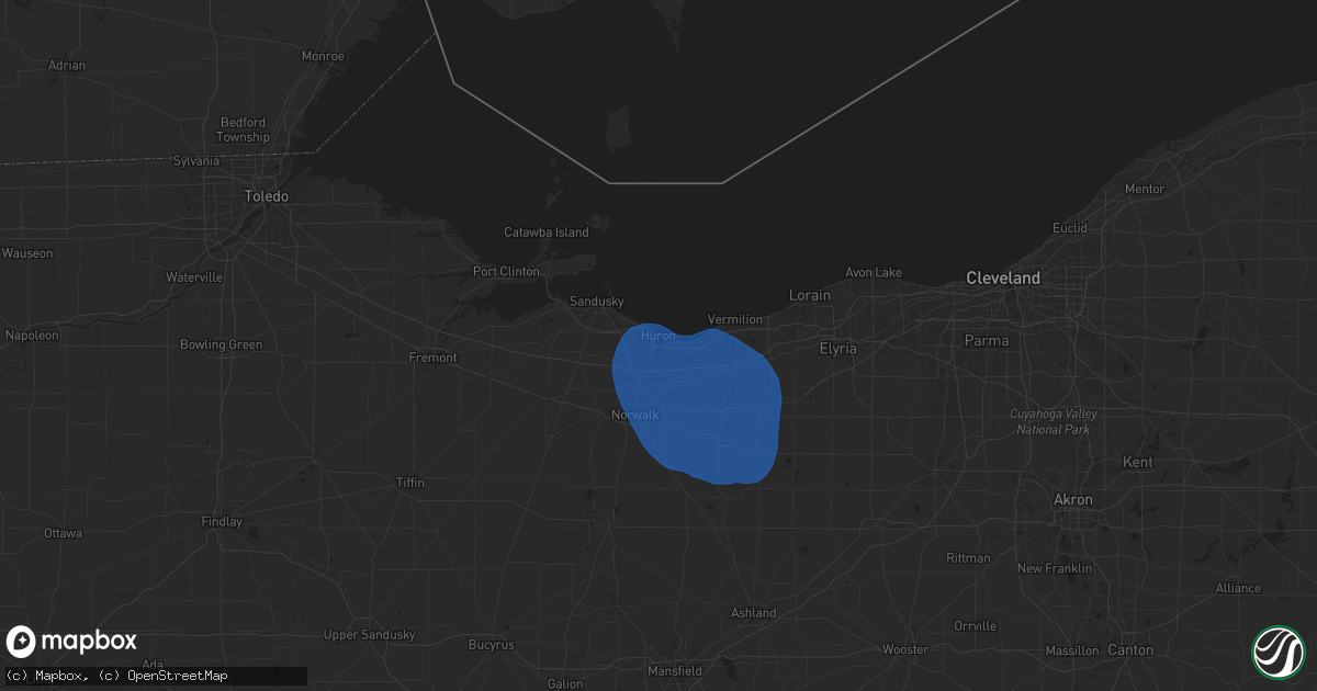 Hail map in Huron, OH on June 24, 2025