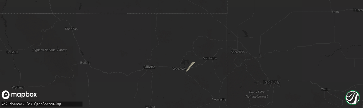 Hail map in Moorcroft, WY on June 24, 2025
