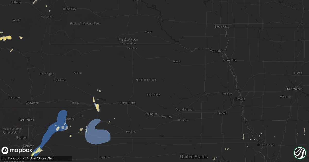 Hail map in Nebraska on June 24, 2025