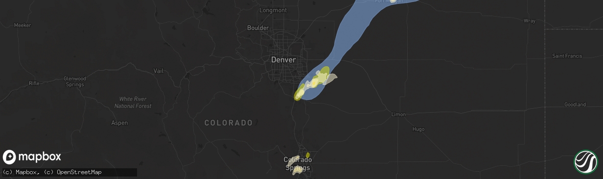 Hail map in Parker, CO on June 24, 2025