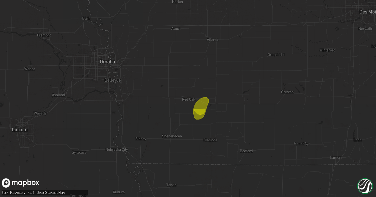 Hail map in Red Oak, IA on June 24, 2025