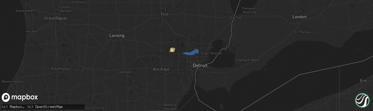 Hail map in Southfield, MI on June 24, 2025