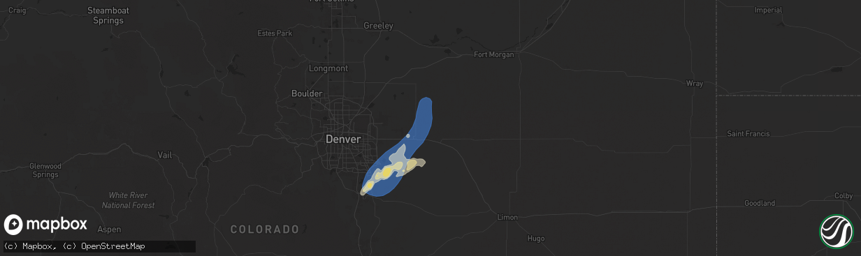 Hail map in Strasburg, CO on June 24, 2025