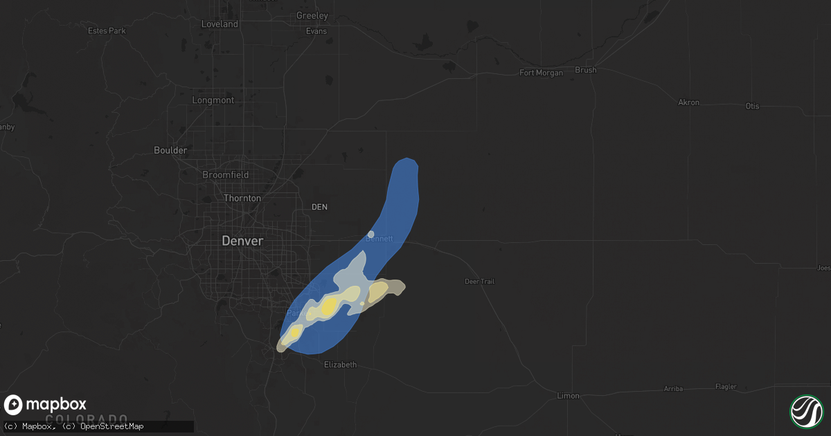 Hail map in Strasburg, CO on June 24, 2025