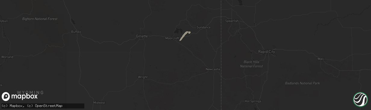 Hail map in Upton, WY on June 24, 2025