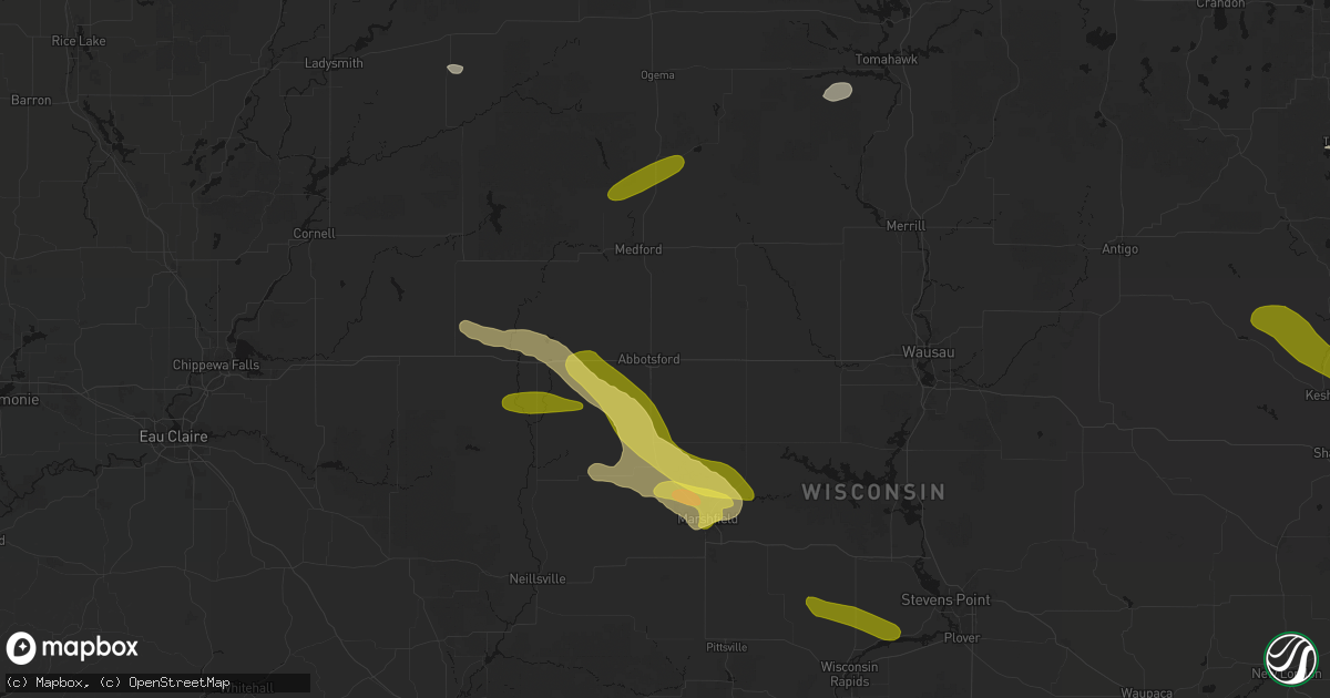 Hail map in Abbotsford, WI on June 24, 2026