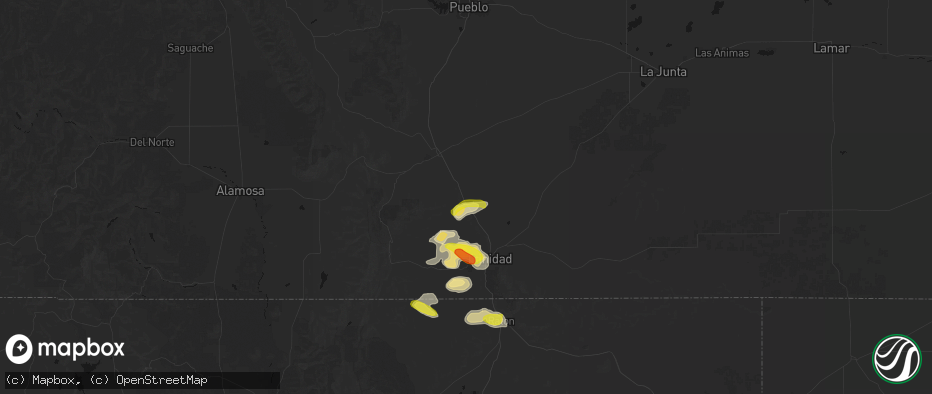 Hail map in Aguilar, CO on June 24, 2026