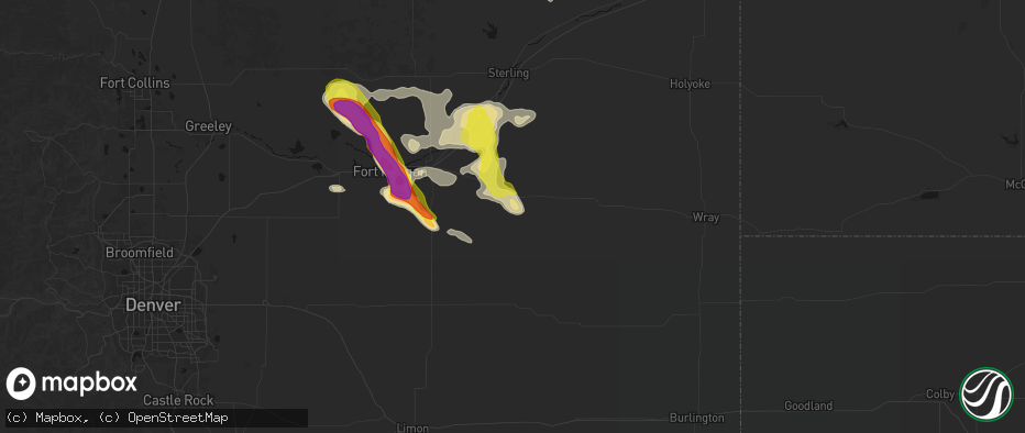 Hail map in Akron, CO on June 24, 2026