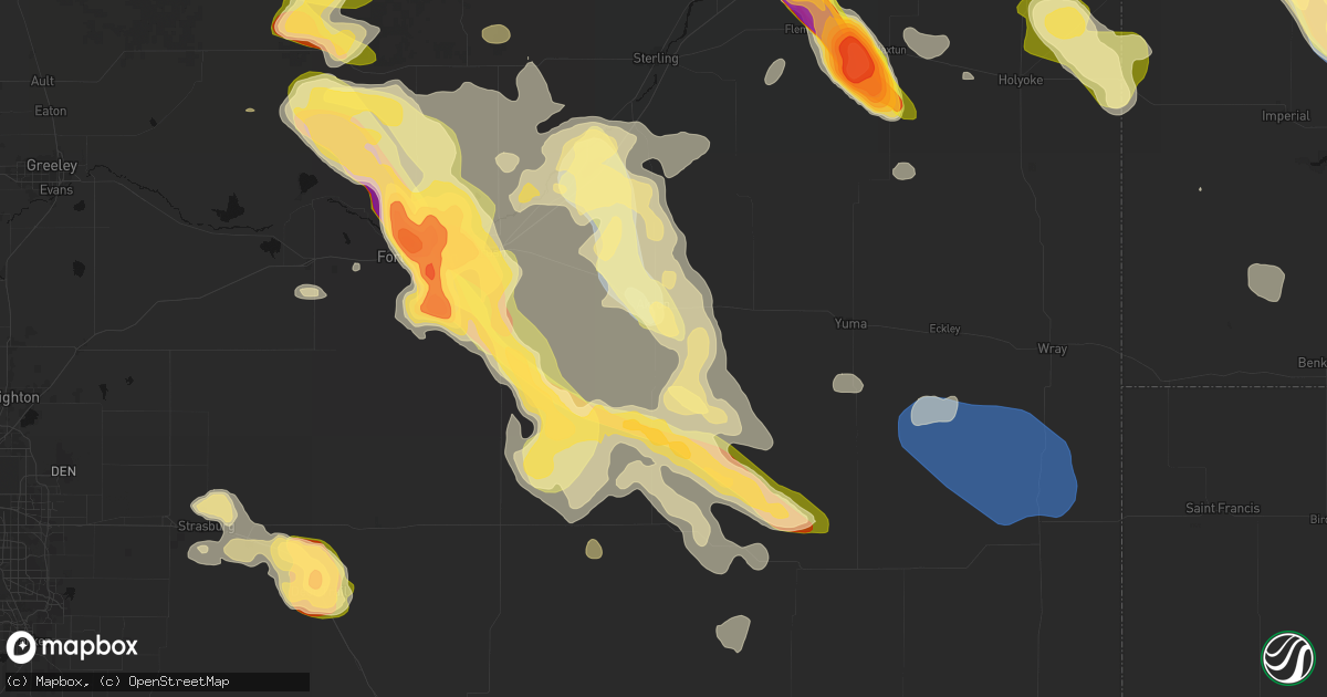Hail map in Akron, CO on June 24, 2026