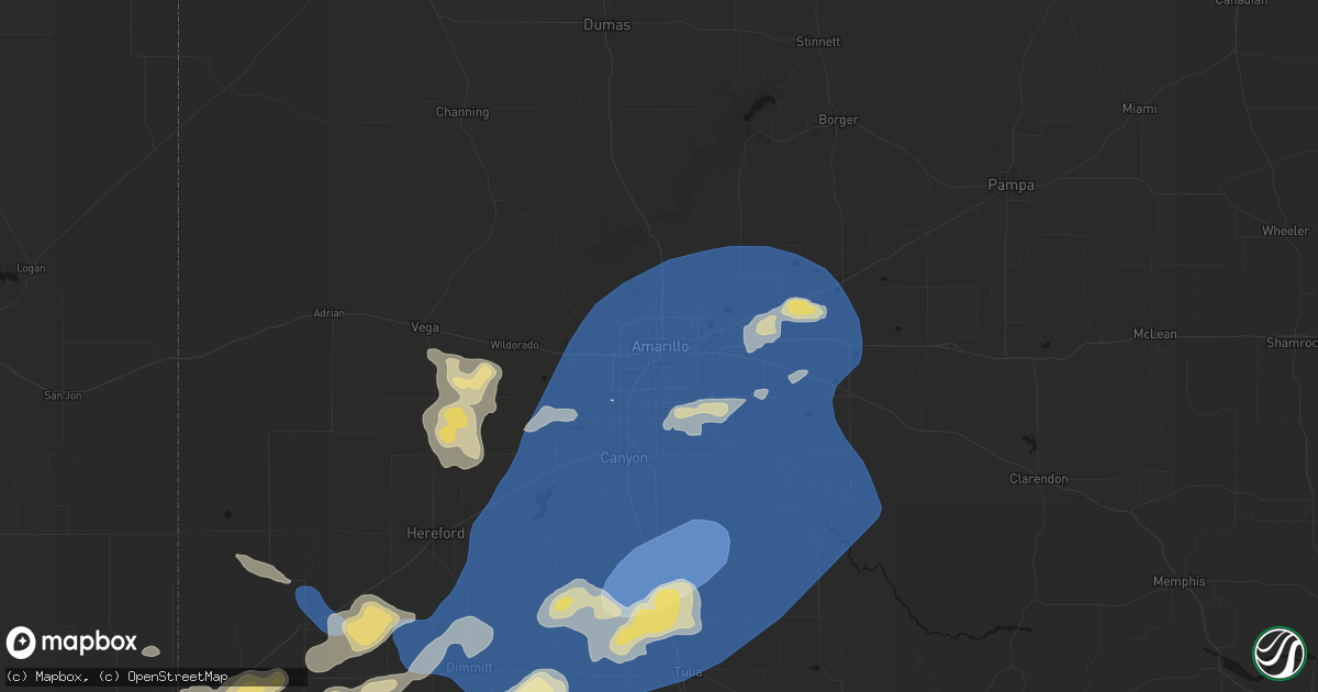 Hail map in Amarillo, TX on June 24, 2026