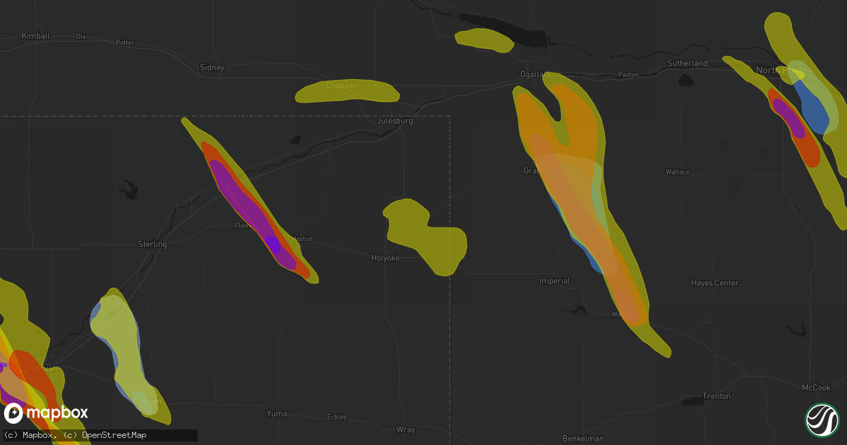 Hail map in Amherst, CO on June 24, 2026