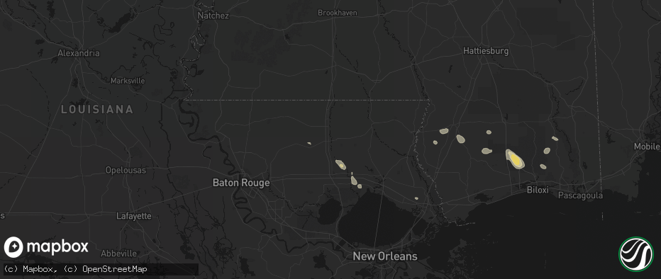 Hail map in Amite, LA on June 24, 2026