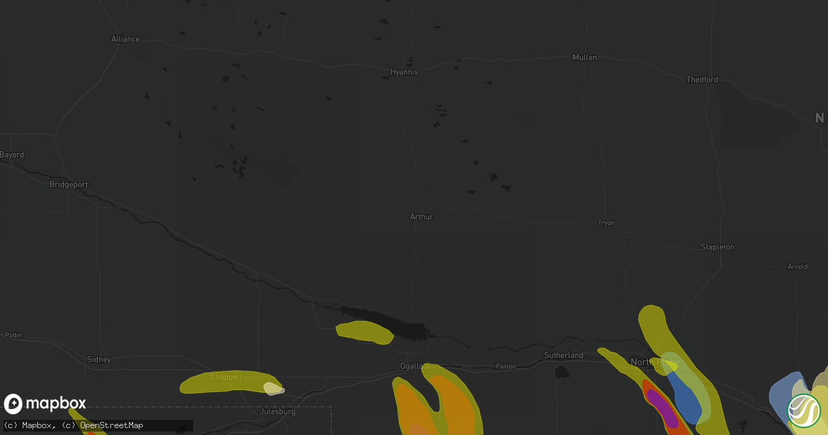 Hail map in Arthur, NE on June 24, 2026