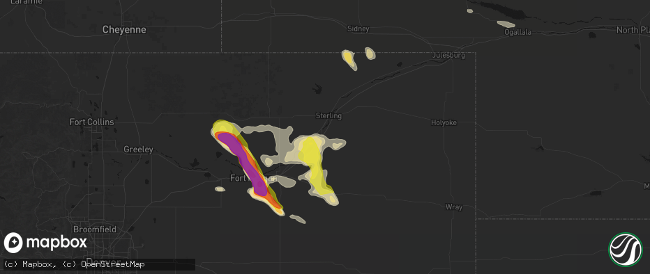 Hail map in Atwood, CO on June 24, 2026