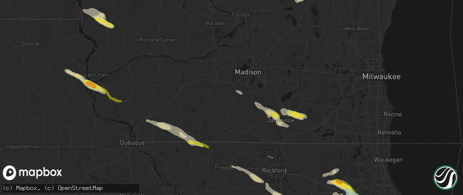 Hail map in Belleville, WI on June 24, 2026