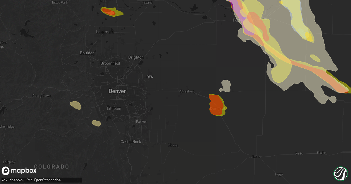 Hail map in Bennett, CO on June 24, 2026