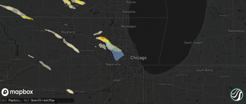 Hail map in Bensenville, IL on June 24, 2026