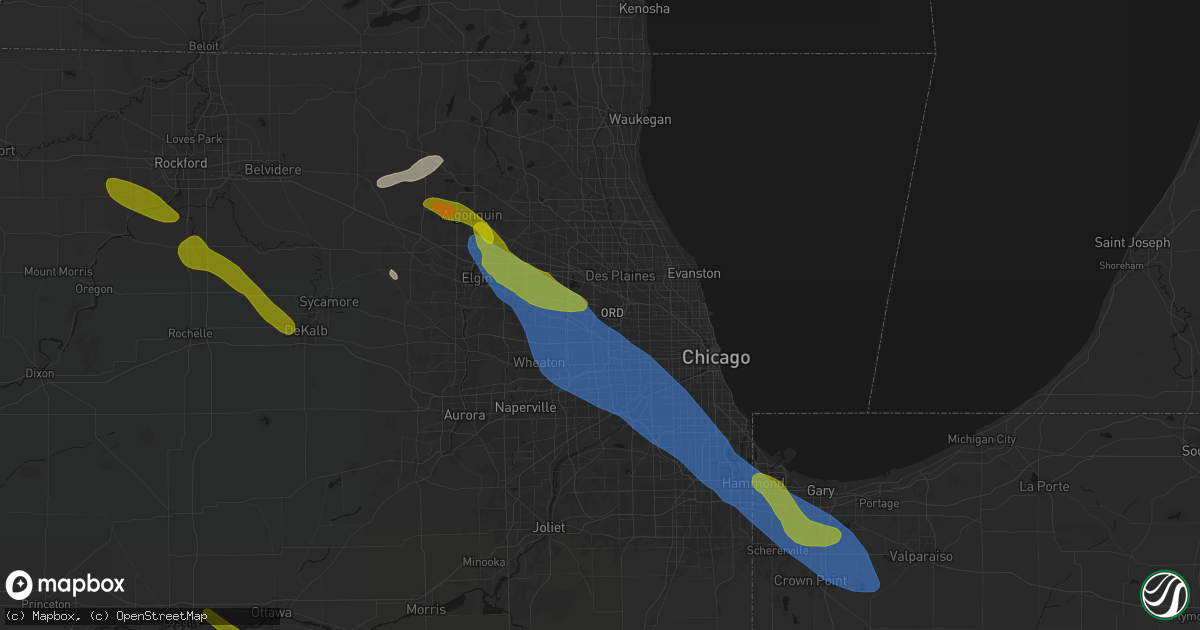 Hail map in Bensenville, IL on June 24, 2026