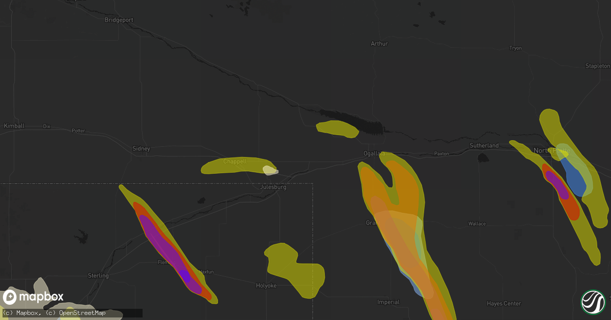 Hail map in Big Springs, NE on June 24, 2026