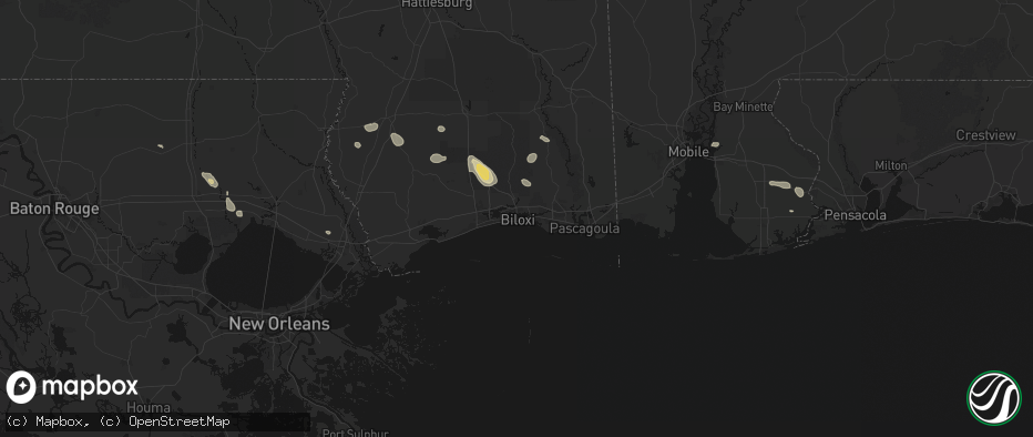Hail map in Biloxi, MS on June 24, 2026