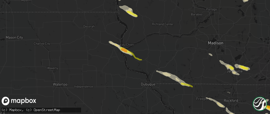 Hail map in Bloomington, WI on June 24, 2026