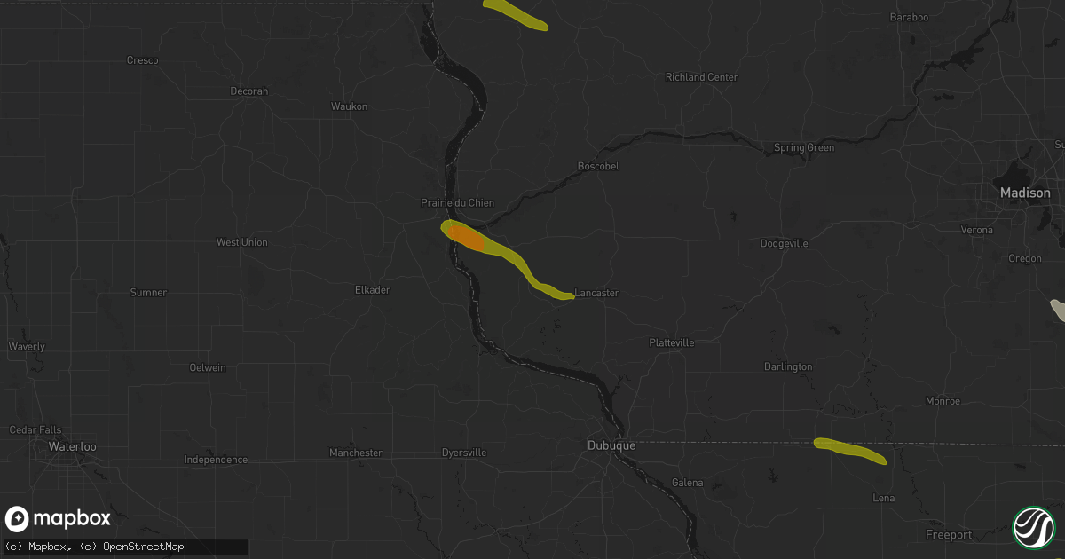 Hail map in Bloomington, WI on June 24, 2026