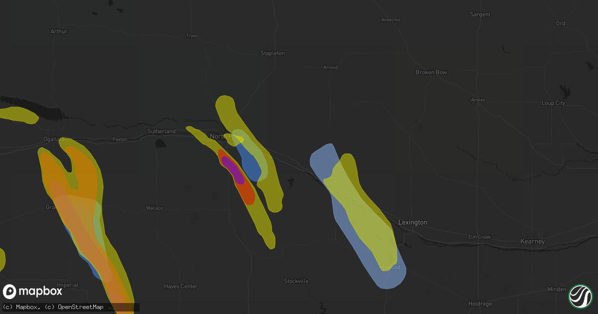 Hail map in Brady, NE on June 24, 2026