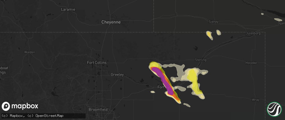 Hail map in Briggsdale, CO on June 24, 2026