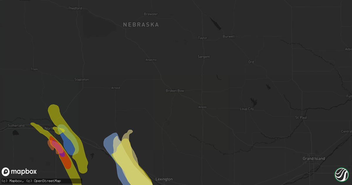 Hail map in Broken Bow, NE on June 24, 2026