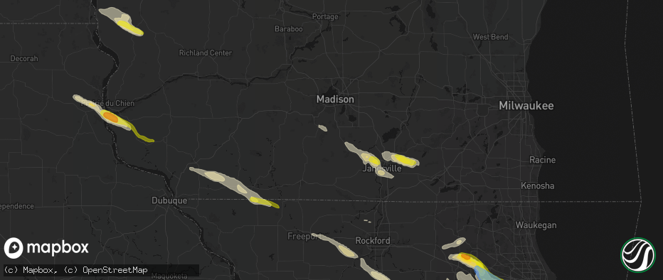 Hail map in Brooklyn, WI on June 24, 2026