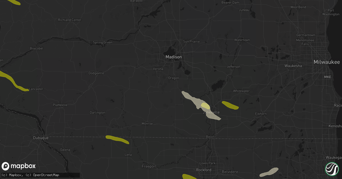 Hail map in Brooklyn, WI on June 24, 2026