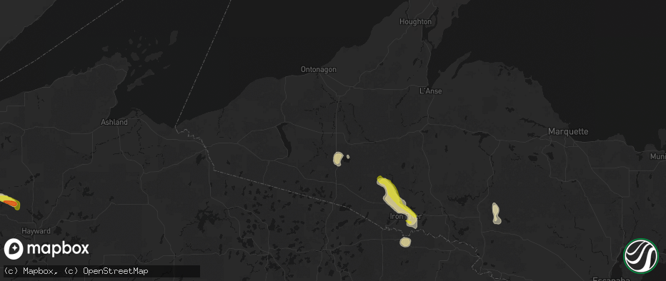 Hail map in Bruce Crossing, MI on June 24, 2026