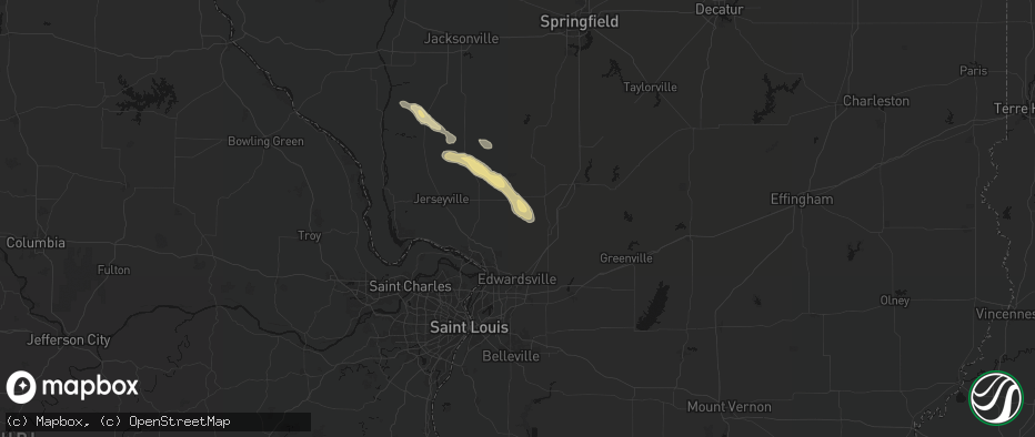 Hail map in Bunker Hill, IL on June 24, 2026
