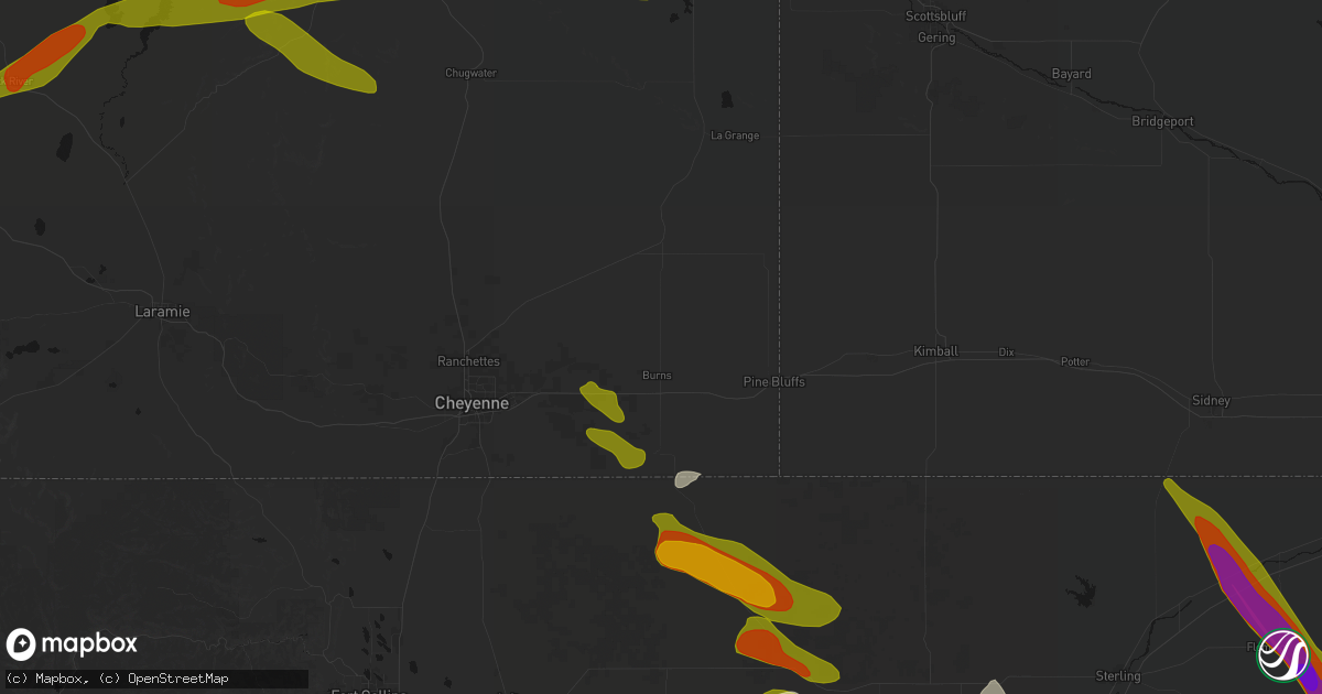 Hail map in Burns, WY on June 24, 2026