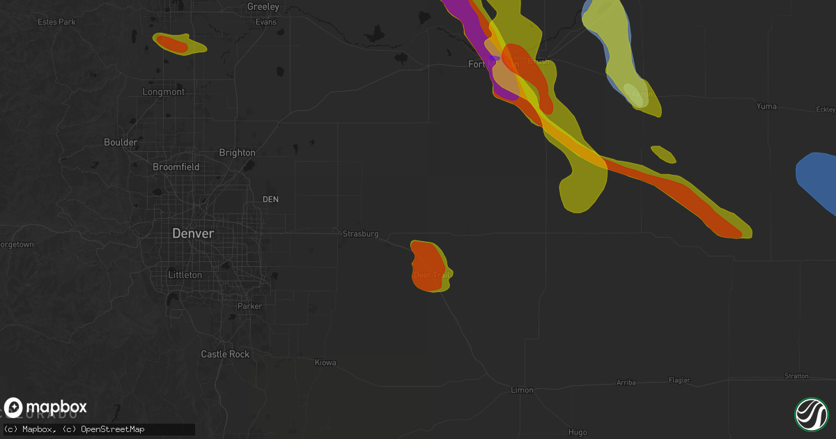 Hail map in Byers, CO on June 24, 2026