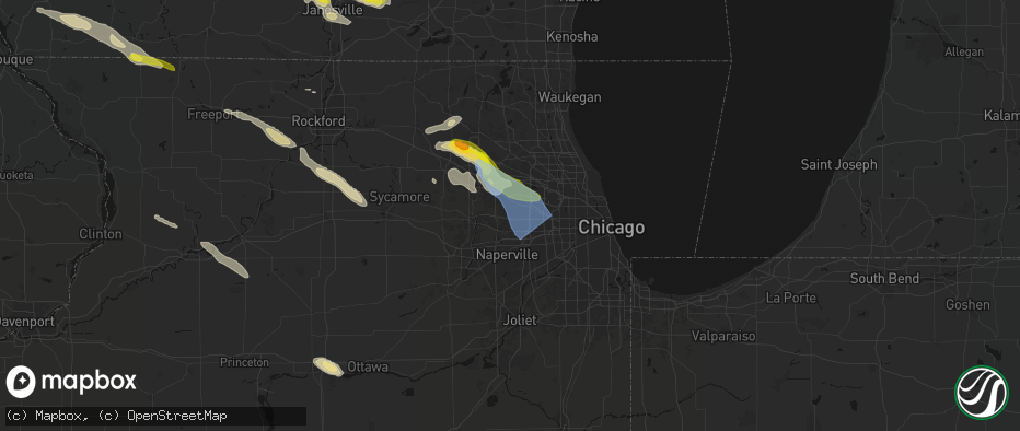 Hail map in Carol Stream, IL on June 24, 2026