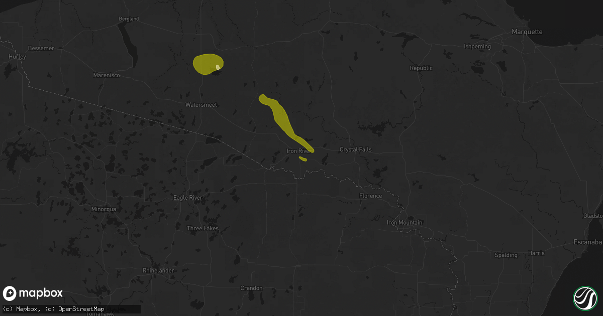 Hail map in Caspian, MI on June 24, 2026