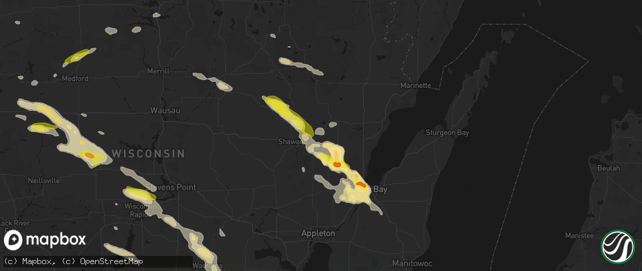 Hail map in Cecil, WI on June 24, 2026