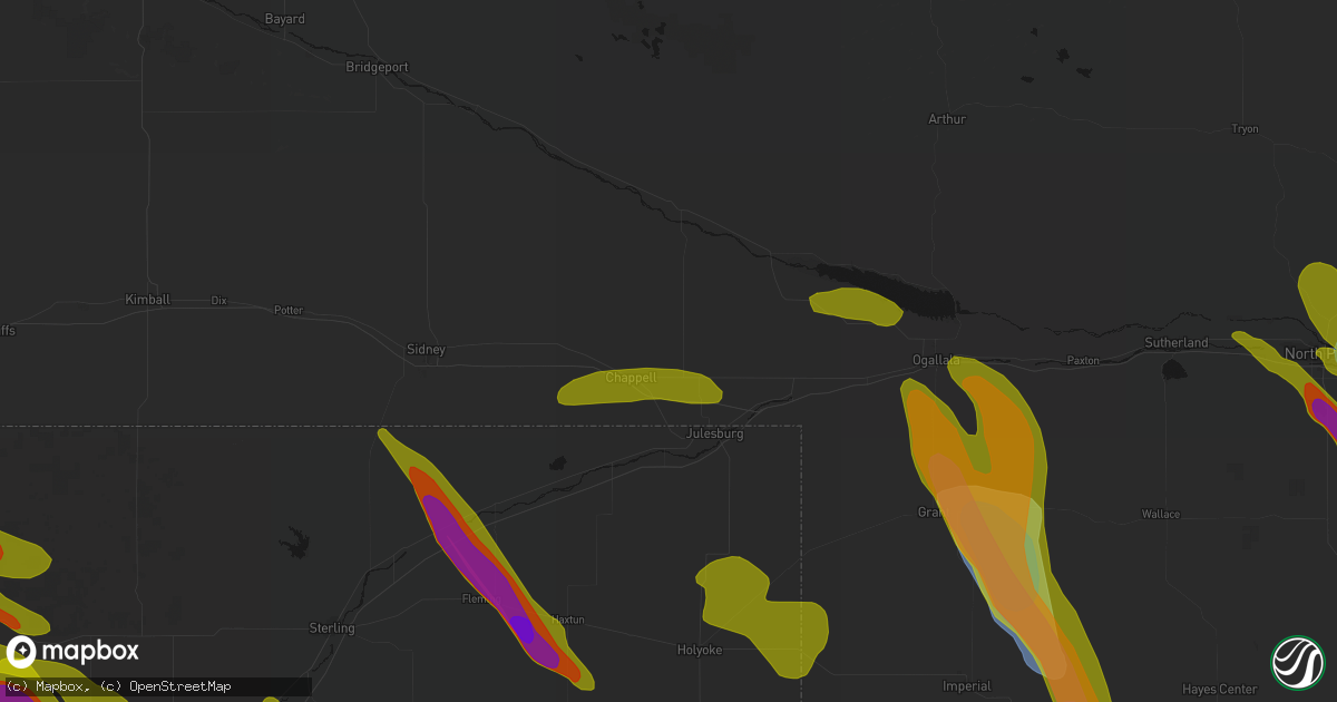 Hail map in Chappell, NE on June 24, 2026