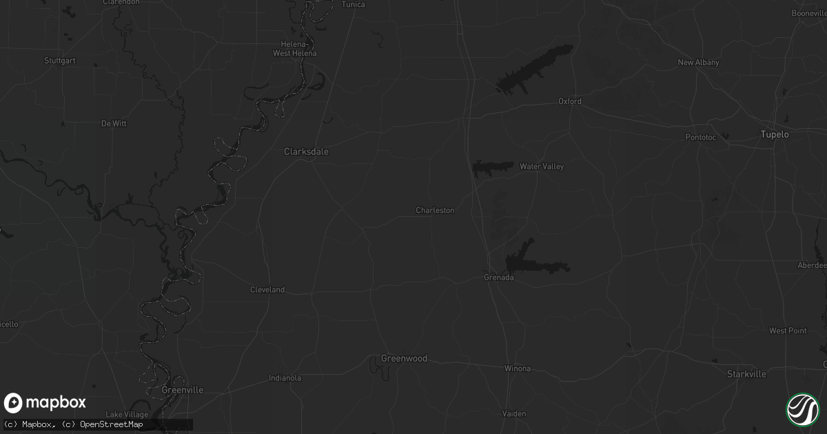 Hail map in Charleston, MS on June 24, 2026