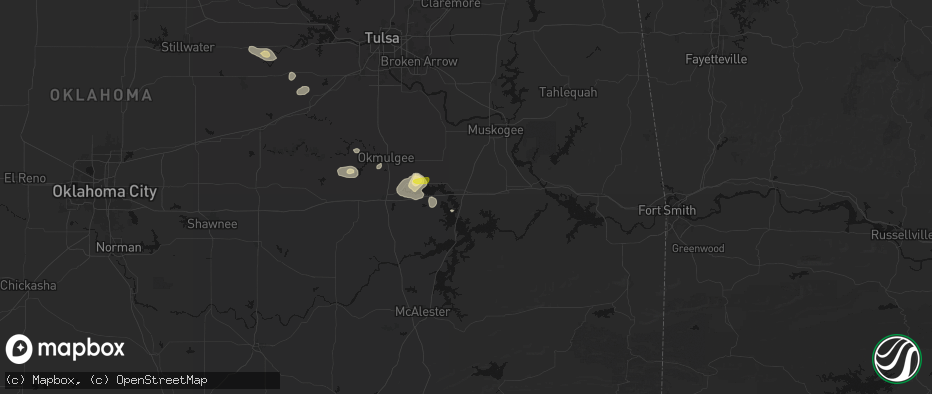 Hail map in Checotah, OK on June 24, 2026