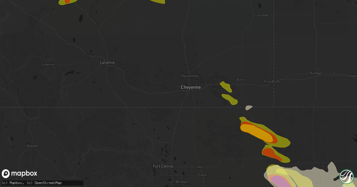 Hail map in Cheyenne, WY on June 24, 2026